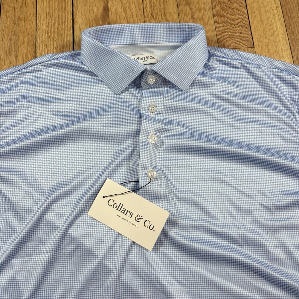 NWT Collars and Co Men’s Size Large Dress Collar Polo Shirt Blue Houndstooth
